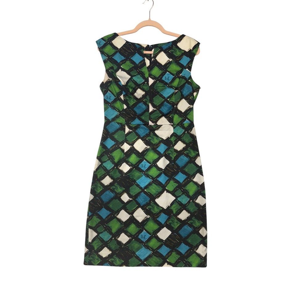 Milly of New‎ York Women Green Blue Geometric Diamond Print Sheath Dress Size 10